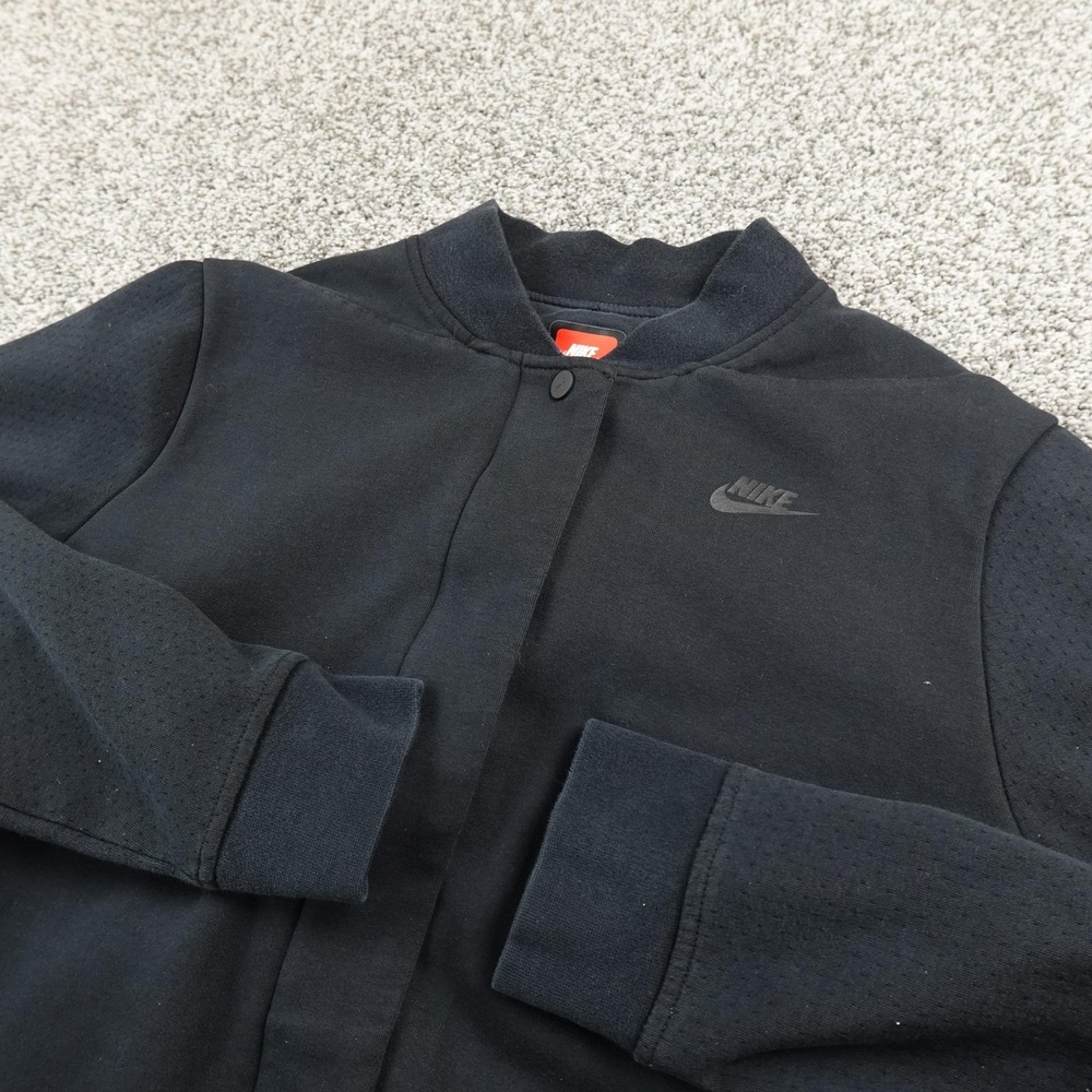 Nike Jacket Womens XL Black Tech Fleece AeroLoft Varsity Bomber‎ Snap Coat Gym